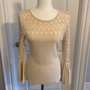 Beautiful Cream Guillaume Lightweight Knit Top with Flared Tulip Sleeves. Small